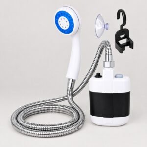 Ducha portátil recargable con bomba, regadera, manguera y gancho