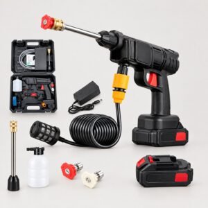 Hidrolavadora inalámbrica con dos baterías, accesorios y maletín